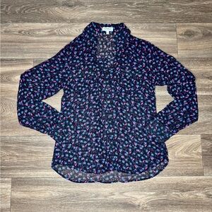 Express Women's Floral Blouse Size XS - Black and Pink